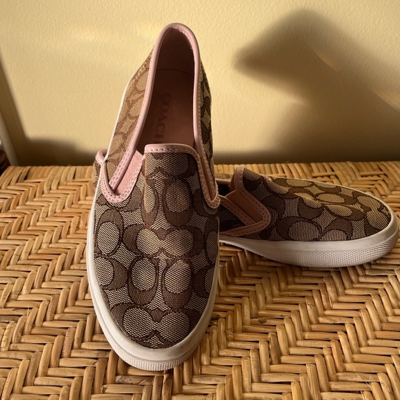 Coach Chrissy Slip On Logo Sneakers Tan & Pink Size 6 - Picture 2 of 11